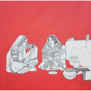 Rafique Somroo, 24 x 24, Mixed Media on Canvas, Figurative Painting, AC-RSO-049